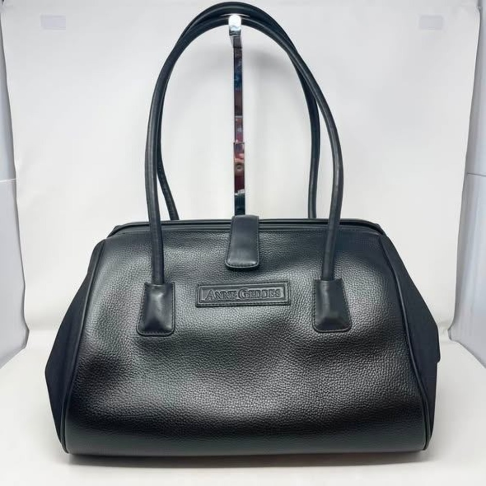 VTG Anne Geddes Diaper Bag Black Leather Doctor Duffle Travel Overnight 90s